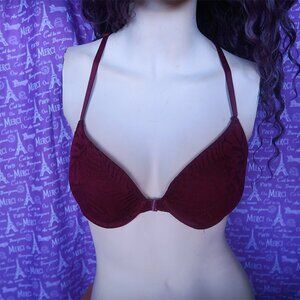 PINK Victoria's Secret lacey racerback bra lightly lined in burgundy size 34C.